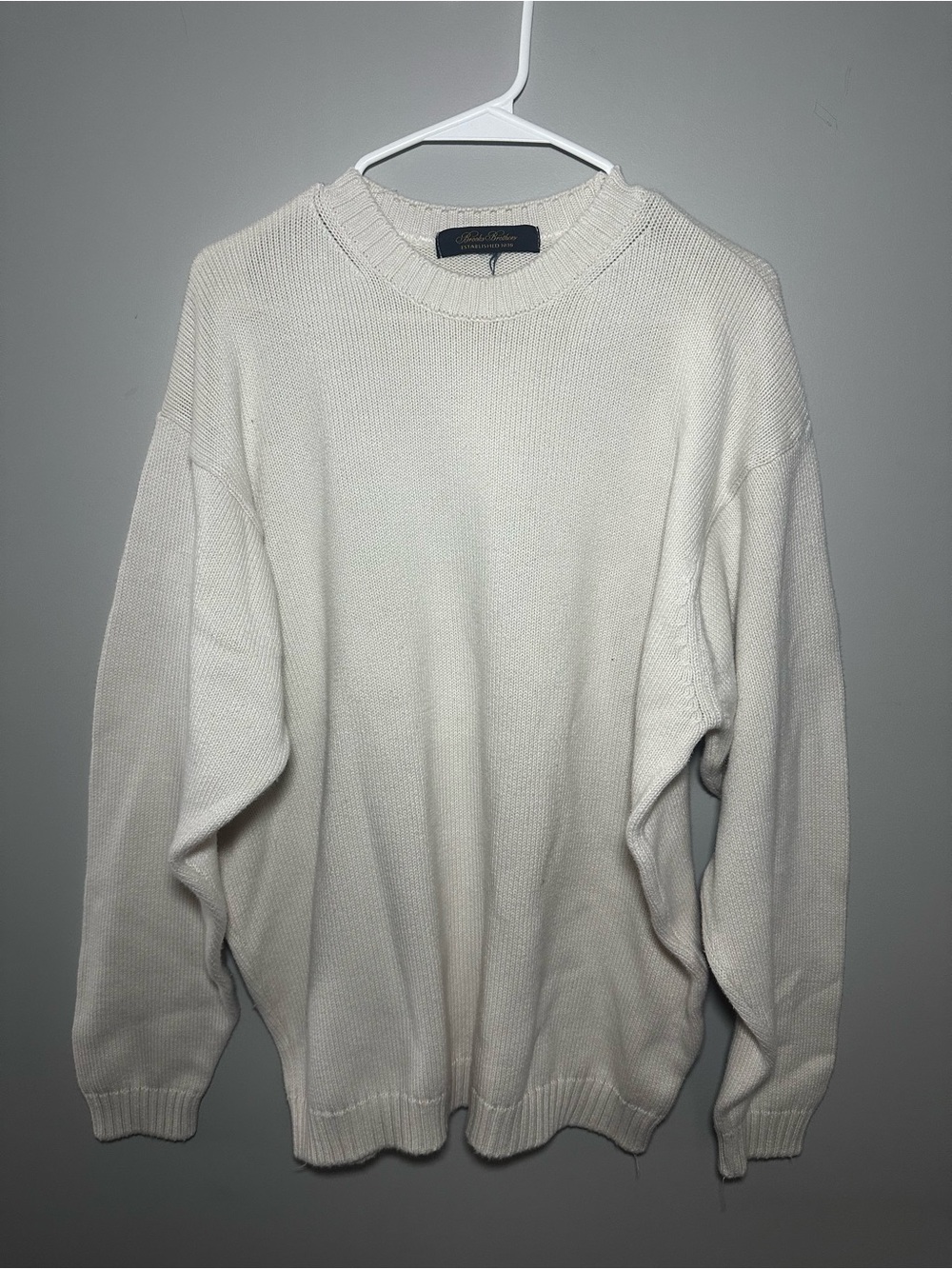 Brooks Brothers Cream Supima Cotton Crewneck Sweater Large Pullover
